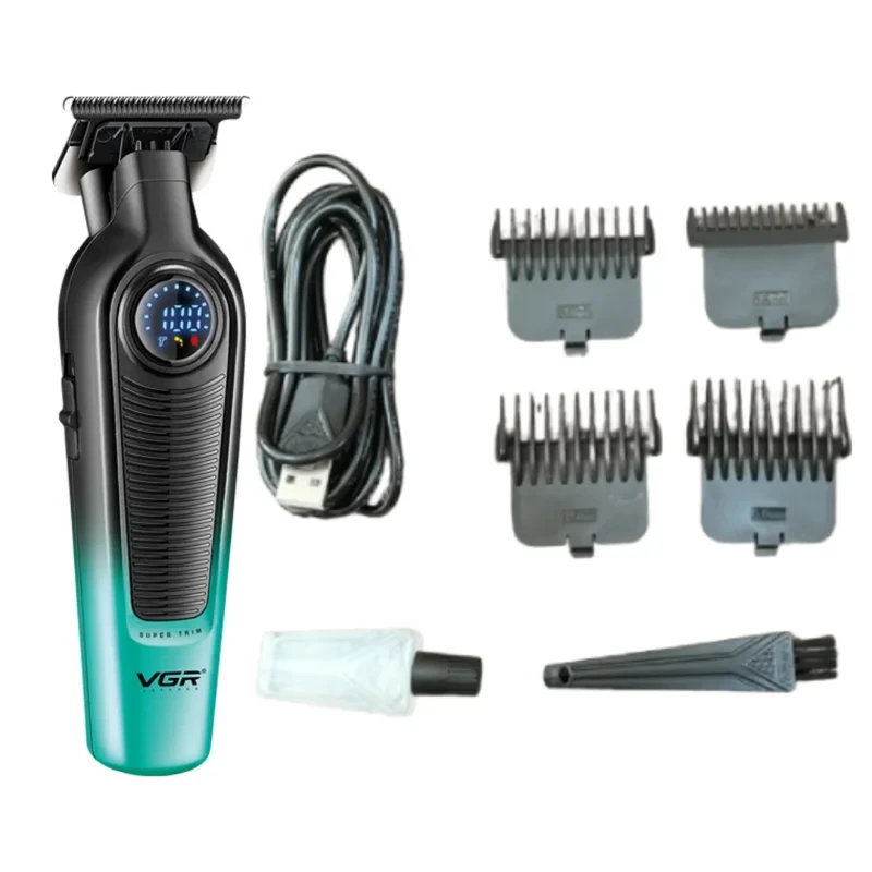 ماشین اصلاح موی سر و صورت شارژی وی جی ار مدل V-996 با تیغه سرامیک و تیتانیوم پیشرفته، باتری لیتیوم یون 2000 میلیآمپر، سرعت موتور 7000 دور در دقیقه، طراحی ارگونومیک، قابلیت اصلاح خشک و مرطوب، نمایشگر وضعیت باتری و اصلاح با شماره صفر - Image 4