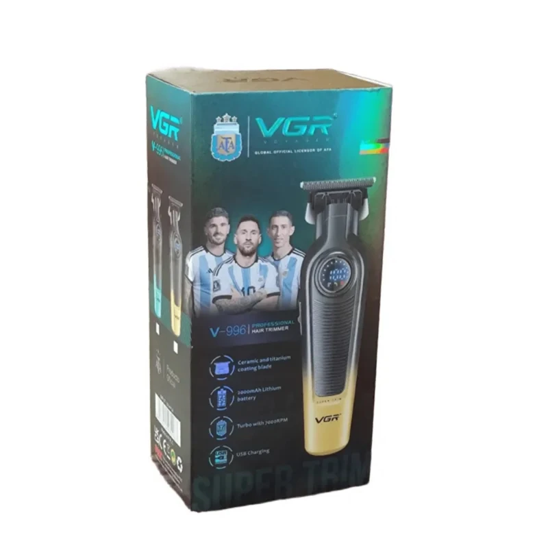 ماشین اصلاح موی سر و صورت شارژی وی جی ار مدل V-996 با تیغه سرامیک و تیتانیوم پیشرفته، باتری لیتیوم یون 2000 میلیآمپر، سرعت موتور 7000 دور در دقیقه، طراحی ارگونومیک، قابلیت اصلاح خشک و مرطوب، نمایشگر وضعیت باتری و اصلاح با شماره صفر - Image 5