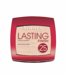 پودر فشرده کامپکت لستینگ فینیش 25 ساعته با بسته‌بندی قرمز و نوشته Rimmel London
