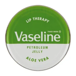 کرم وازلین لیپ تراپی Aloe Vera در ظرف سبز با نوشته Vaseline Lip Therapy