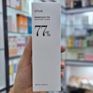 جعبه تونر تسکین‌دهنده آنوا Heartleaf 77% با برچسب 77% و حجم 250 میلی‌لیتر