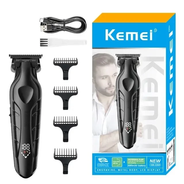 ماشین اصلاح موی سر و صورت کیمی مدل KM-2269 با تیغه کربن استیل، موتور 7000 دور در دقیقه، باتری 2000 میلیآمپر ساعت، نمایشگر شارژ و طراحی ارگونومیک - Image 5