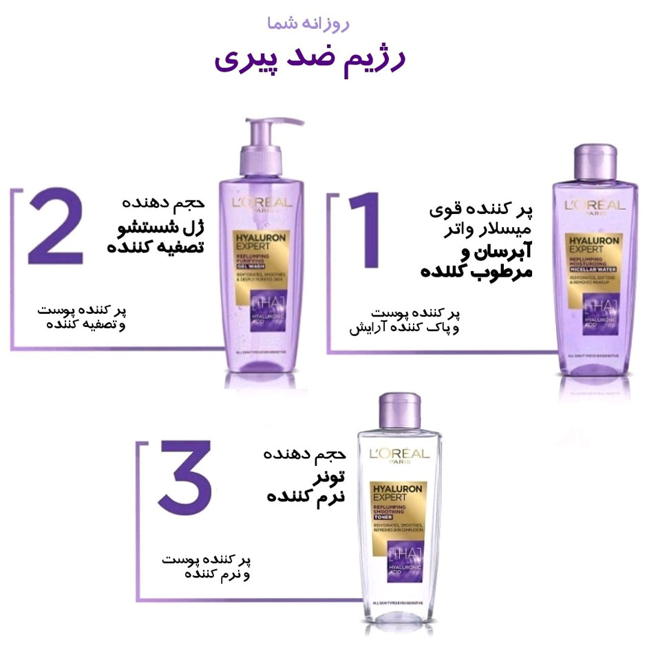 ژل شستشوی صورت ضد پیری ، آبرسان و مرطوب کننده لورآل Loreal 200 میل - Image 2